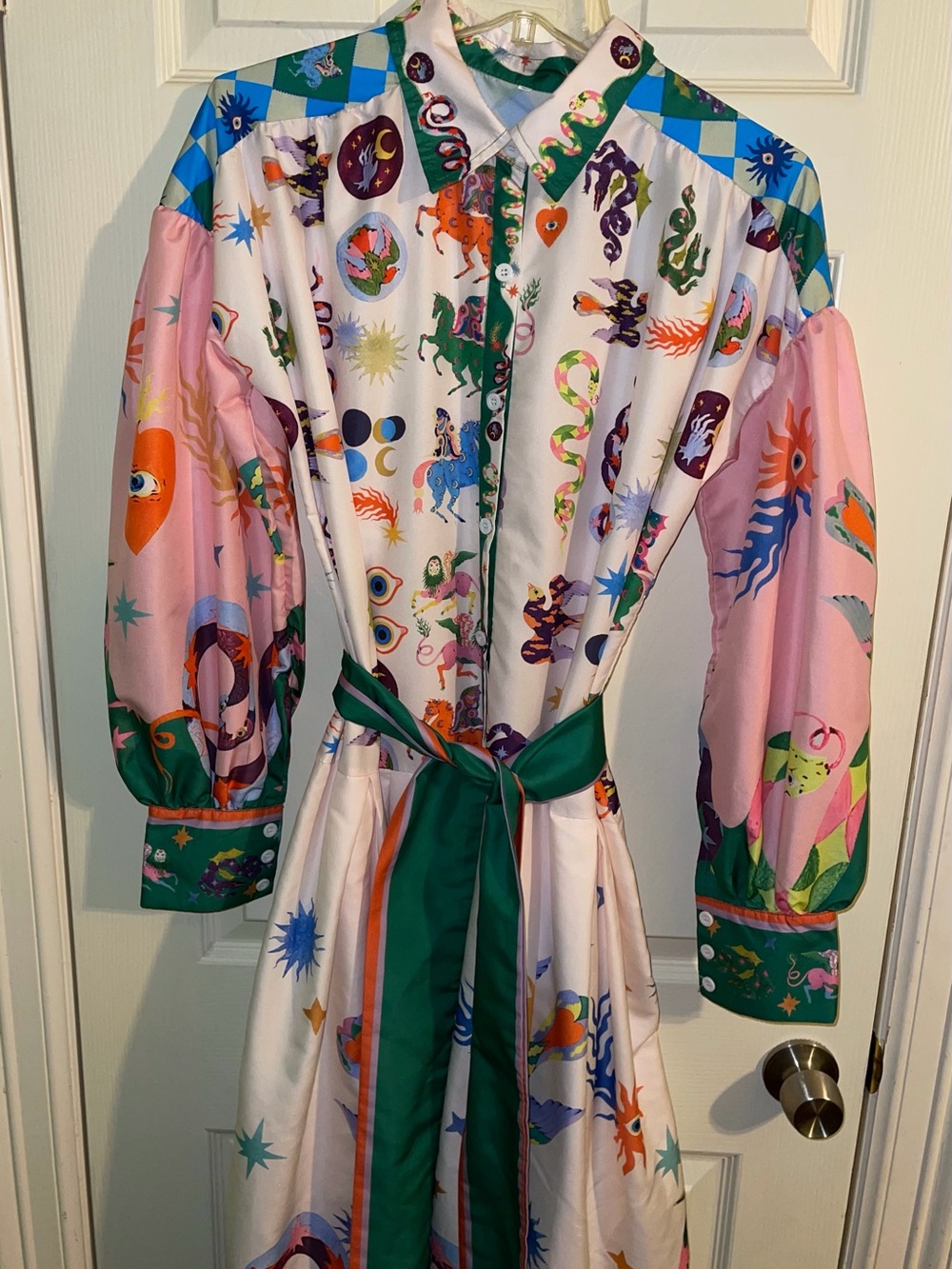 Multicolor Fantasy Print Long Sleeve Dress - Large - Picture 10 of 16